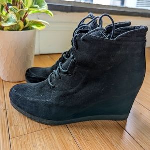 Black wedge booties